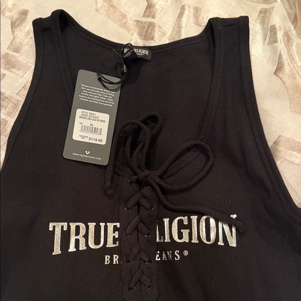 True Religion Black Lace-Up Tank